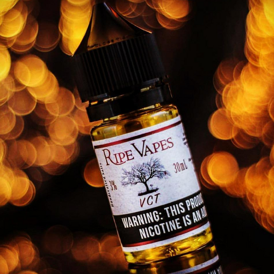 VCT by RIPE VAPES Saltnic e-liquid bottle with vanilla, tobacco, and custard flavors.