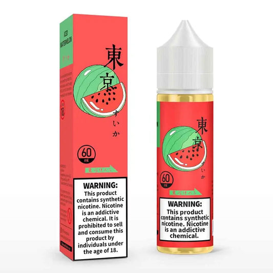 Iced Watermelon by TOKYO vape juice bottle with watermelon and ice imagery.