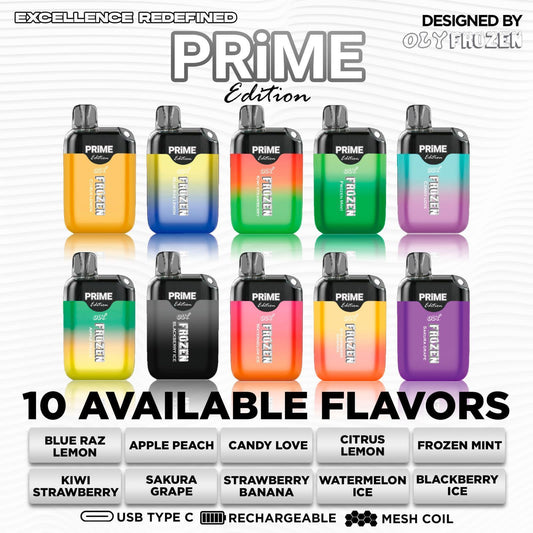Frozen Prime 6500 Disposable Pods - A selection of 10 unique and delightful flavors for your vaping pleasure.