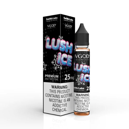 VGOD Lush Ice Saltnic e-liquid in 25mg nicotine strength - Juicy watermelon with a refreshing menthol twist for a cool and delightful vape.