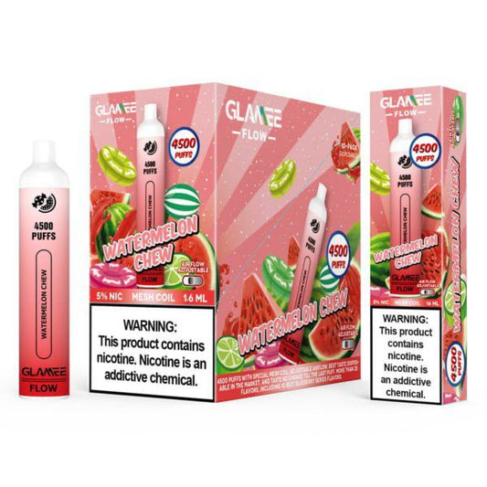 Flow Disposable Pod by Glamee - 4500 Puffs Watermelon Chew: A flavorful delight for your vaping pleasure.