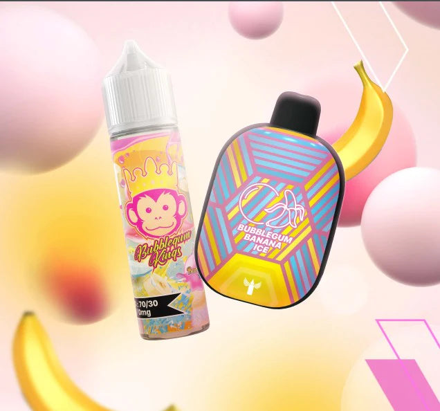 Bubblegum Banana Ice, a delightful fusion of sweet bubblegum and ripe bananas with a cool and refreshing icy twist, delivering a unique and satisfying vaping experience with a perfect balance of fruity sweetness and coolness.