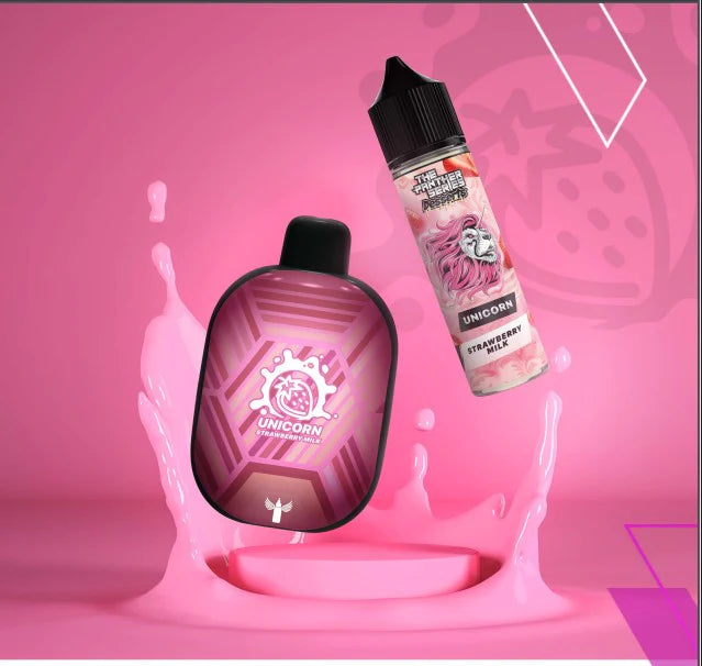 A Panther Bar Unicorn Strawberry Milk rechargeable disposable vape by DR.VAPES, offering a delightful combination of sweet strawberry and creamy milk flavors for a magical vaping experience