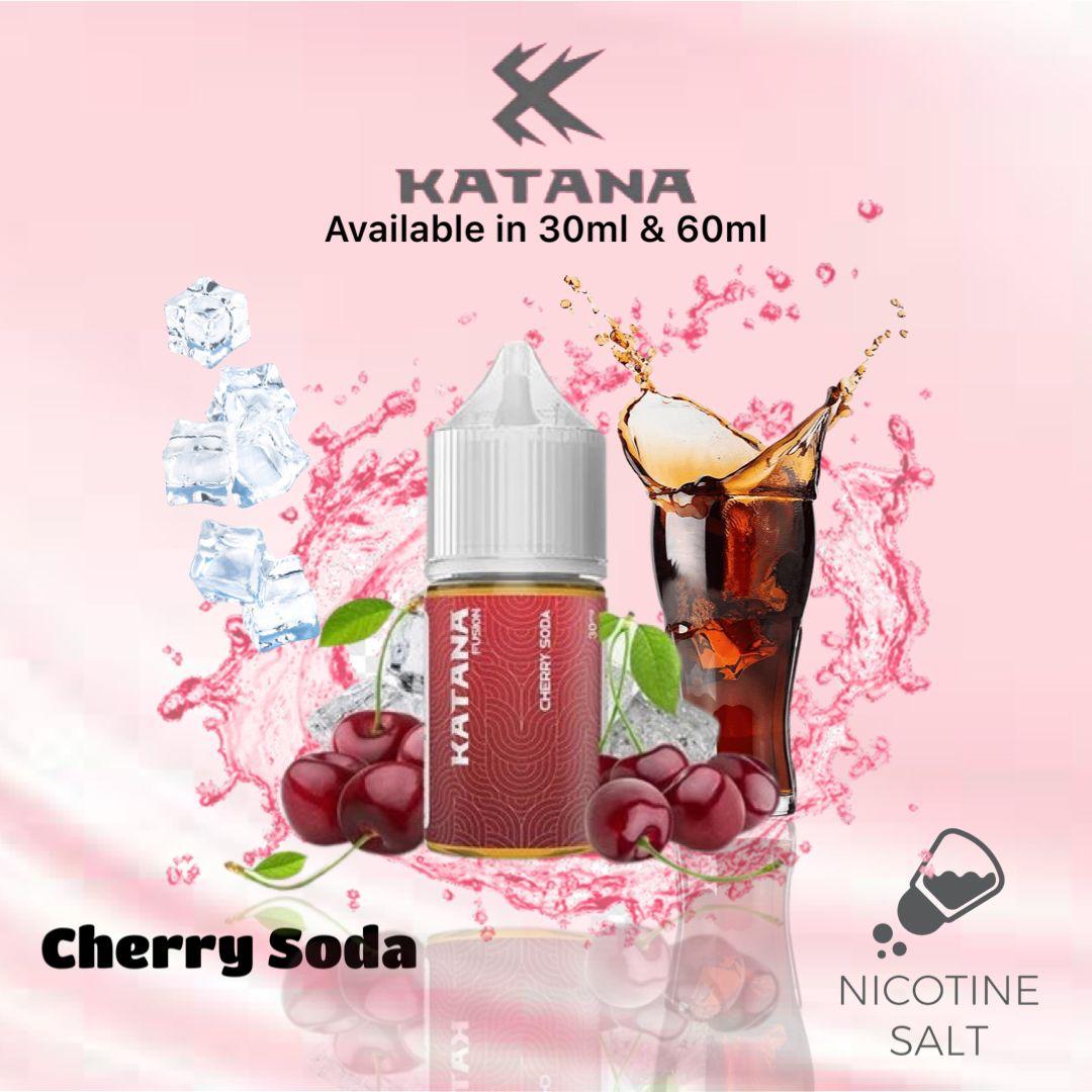 Katana Fusion Cherry Soda by Tokyo Saltnic E-Liquid Bottle – A fizzy delight for your vaping pleasure.