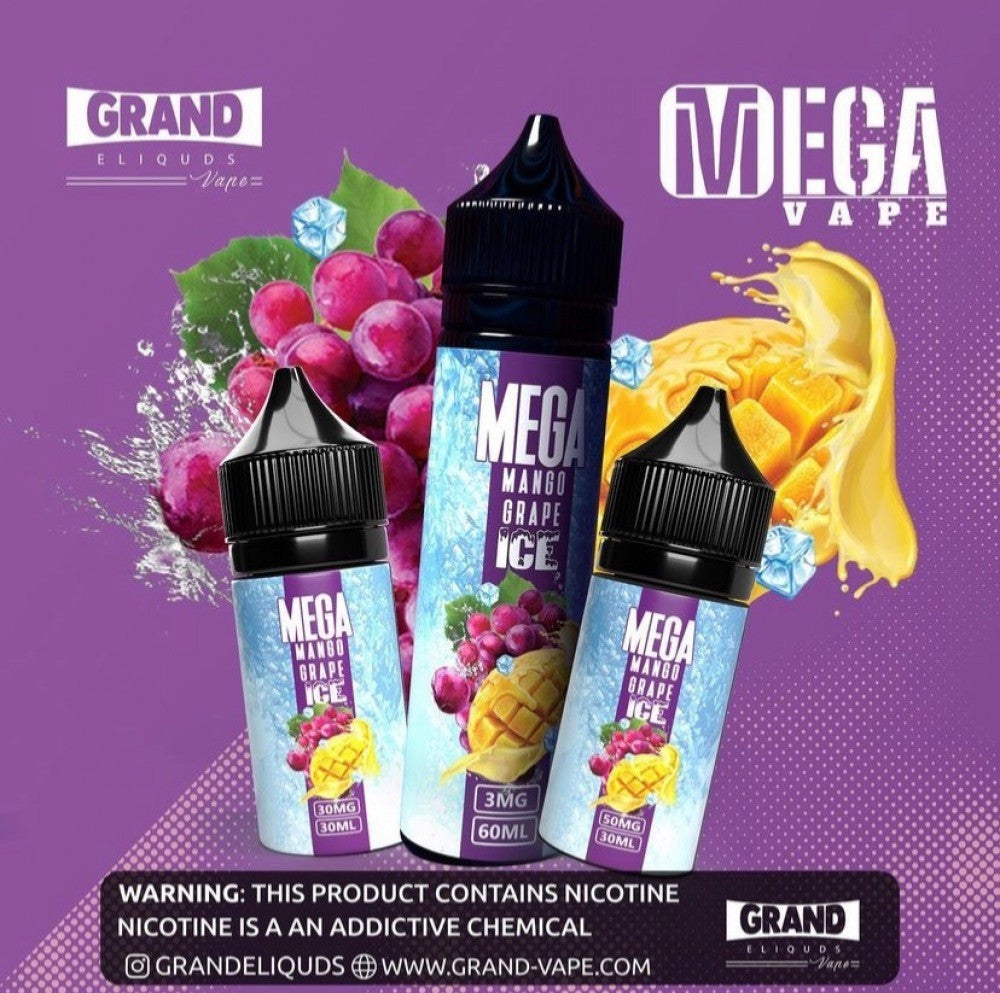 Mega Grape Ice e-liquid by GRAND - A refreshing blend of icy coolness and succulent grape flavors