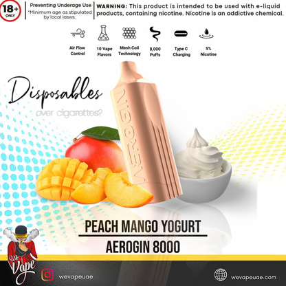 Peach Mango Yogurt Aerogin  - A delightful vaping option with a blend of sweet peach and tropical mango flavors,