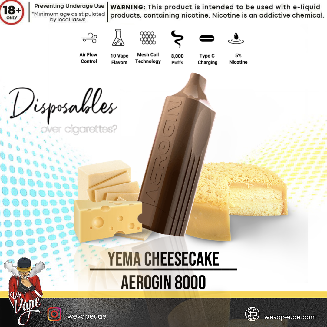 Yema Cheesecake Aerogin 8000 Puffs - A delectable vaping option with a sweet and creamy flavor.