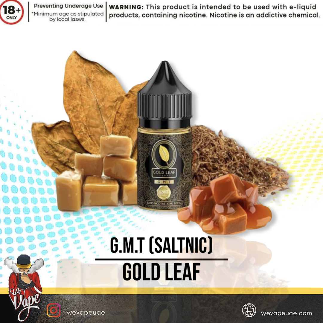 Gold Leaf G.M.T 30ml SaltNic 50mg - Premium tobacco-flavored e-liquid for a rich and smooth vaping experience. Elevate your satisfaction with every puff.