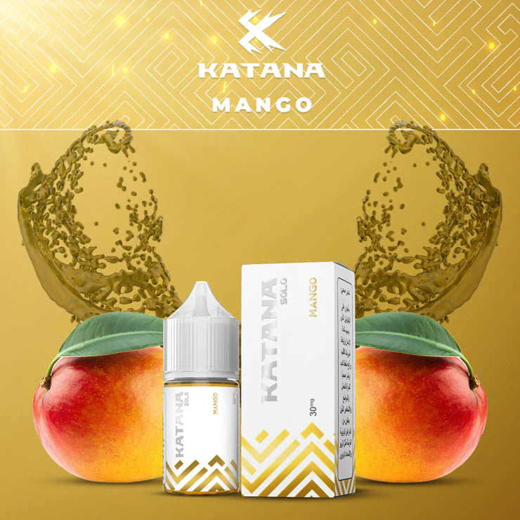 Katana Solo Mango by Tokyo Saltnic E-Liquid Bottle – A tropical mango vaping sensation.