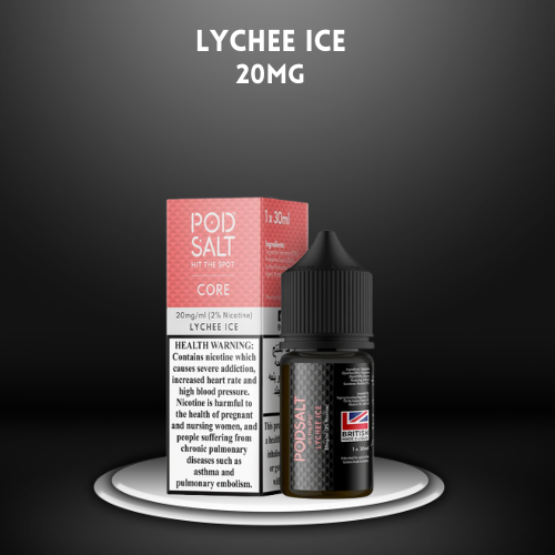 PODSALT Lychee Ice Saltnic offers a revitalizing vaping experience, blending the exotic sweetness of lychee with a cool menthol twist.