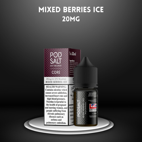 Mixed Berries Ice by PODSALT Saltnic e-liquid - A refreshing fusion of mixed berries and menthol.