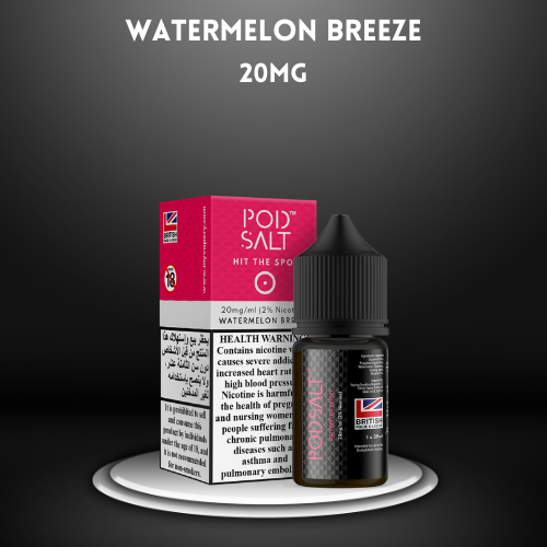 Watermelon Breeze by PODSALT Saltnic e-liquid - A refreshing blend of watermelon and menthol for a cool vaping experience.