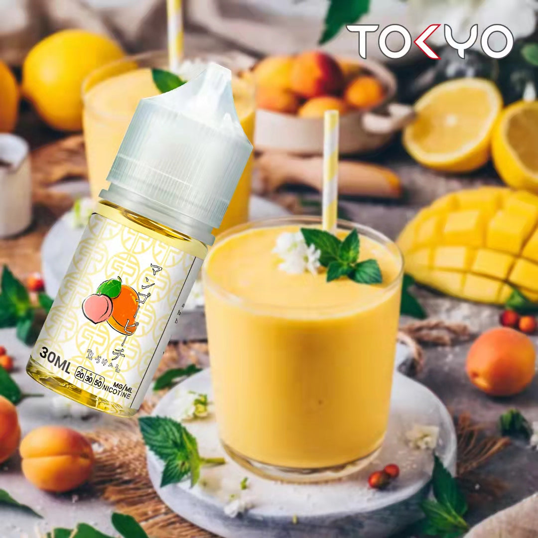 Iced Mango Peach by TOKYO Saltnic E-Liquid Bottle – A tropical blend with a refreshing icy twist.