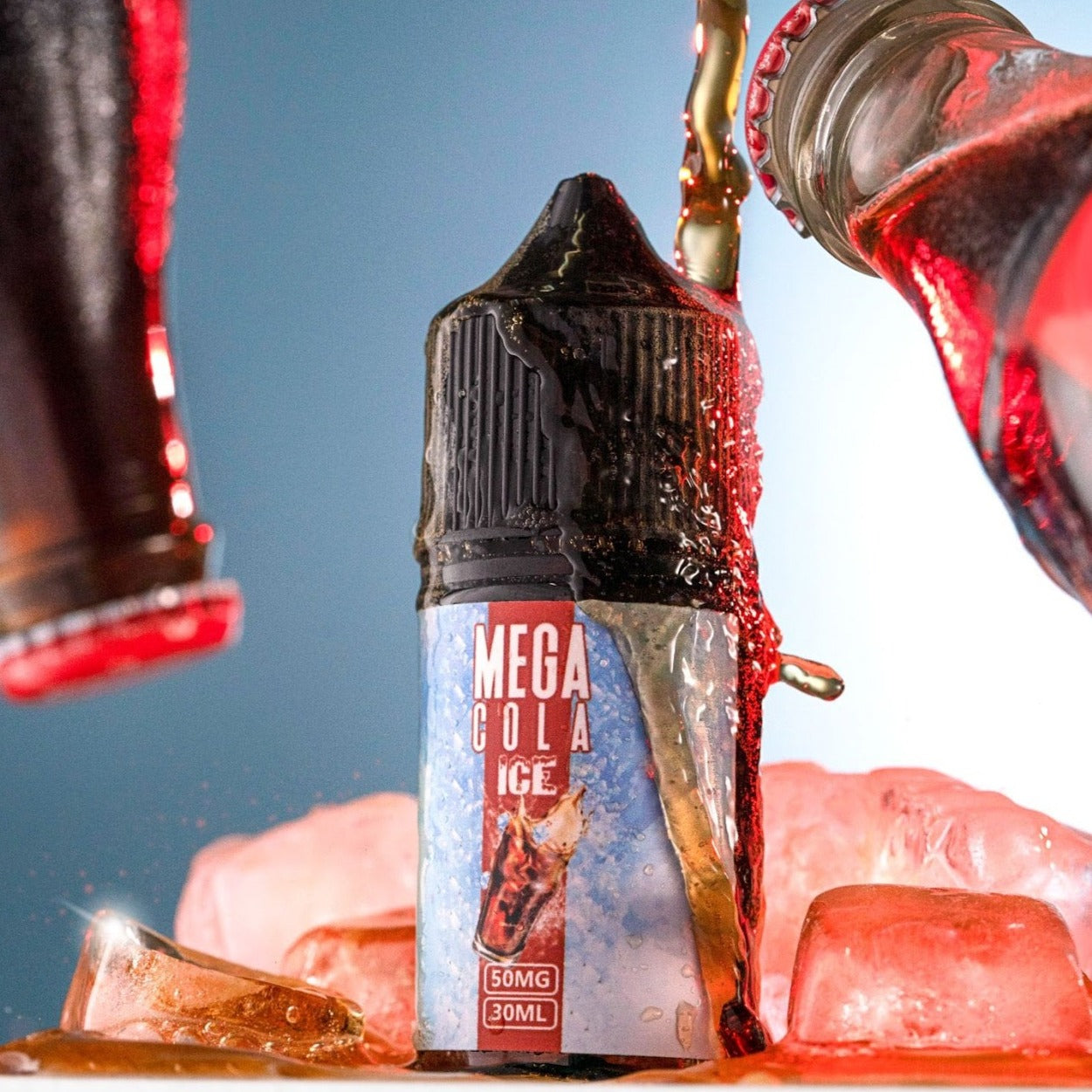 Mega Cola Ice e-liquid by GRAND - A refreshing fusion of icy cola delight for an invigorating vaping experience.