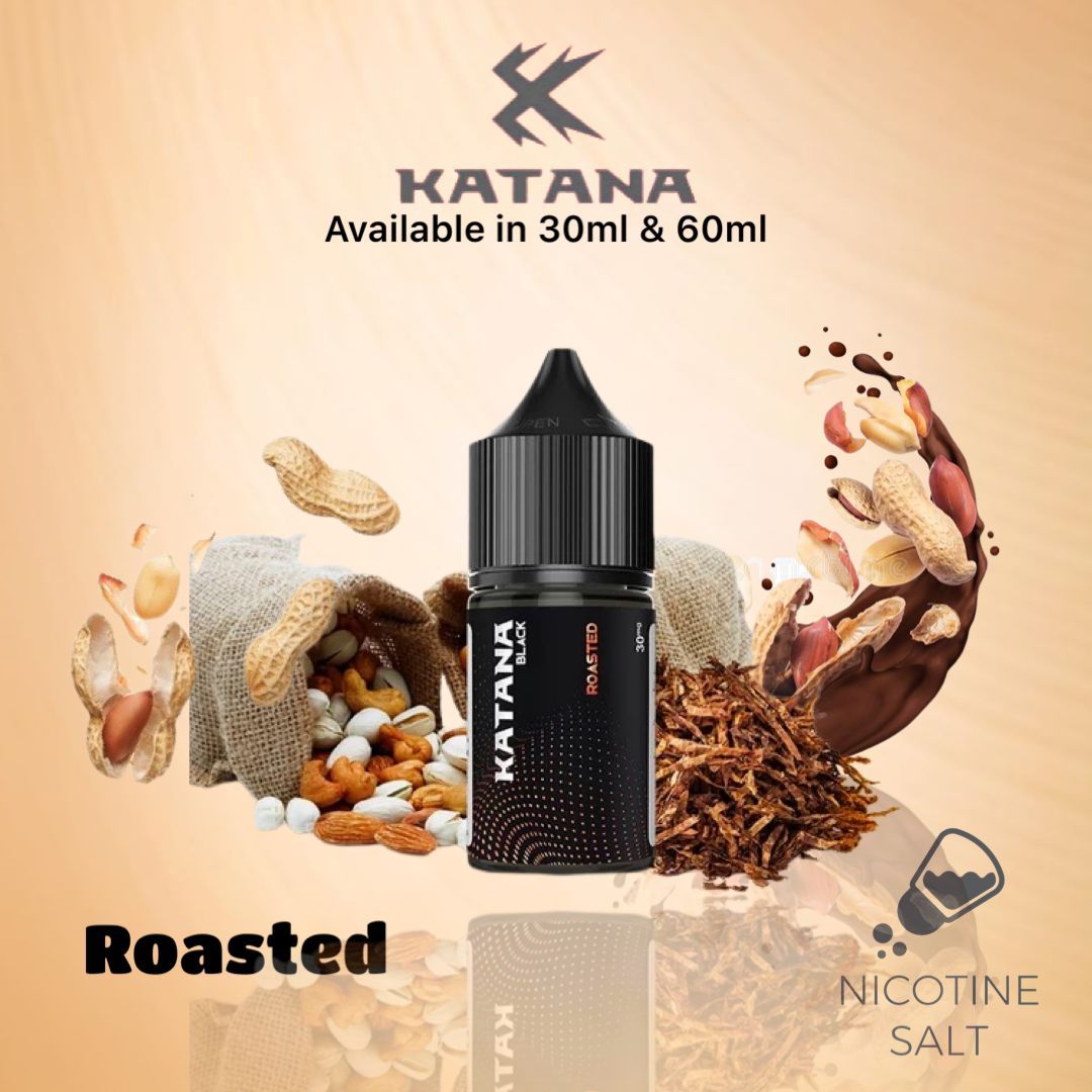 Katana Black Roasted by Tokyo Saltnic E-Liquid Bottle – A coffee-infused vaping sensation.