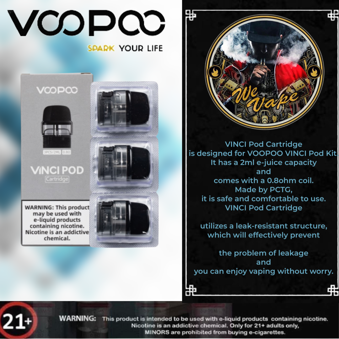 Vinci Pod Cartridge is designed for VOOPOO VINCI Pod Kit it has a 2ml e-juice capacity and comes with a 0.8ohm coil. Made by PCTG, it is safe and comfortable to use.