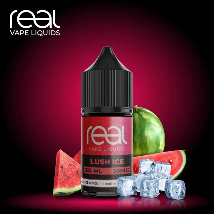 Real Vape Lush Ice 30ml (Saltnic) - Refreshing blend of watermelon and menthol for a cool vaping experience.