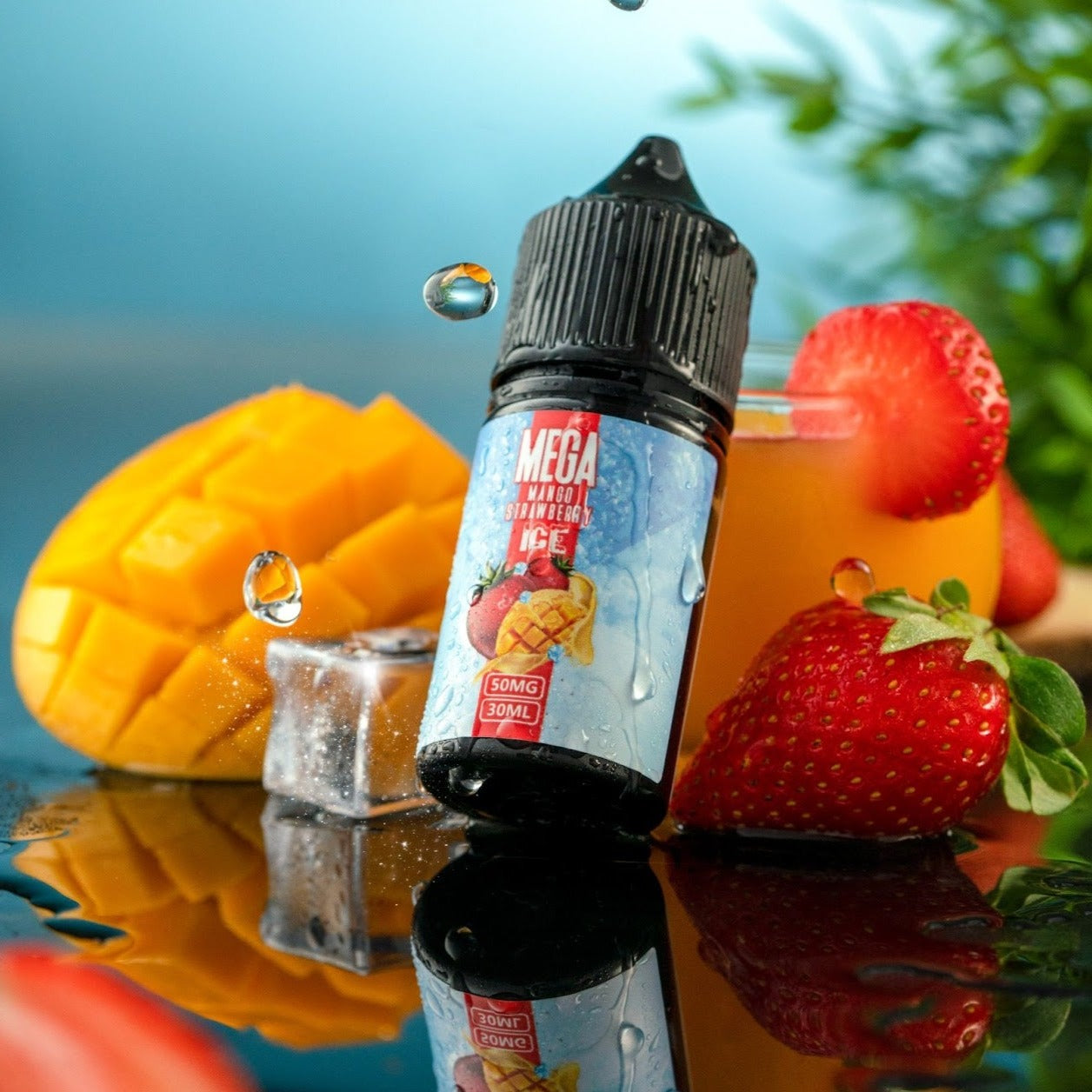 Mega Mango Strawberry Ice by GRAND - A tropical blend of mango, strawberry, and ice in Saltnic e-liquid form, perfect for a refreshing vaping experience in UAE