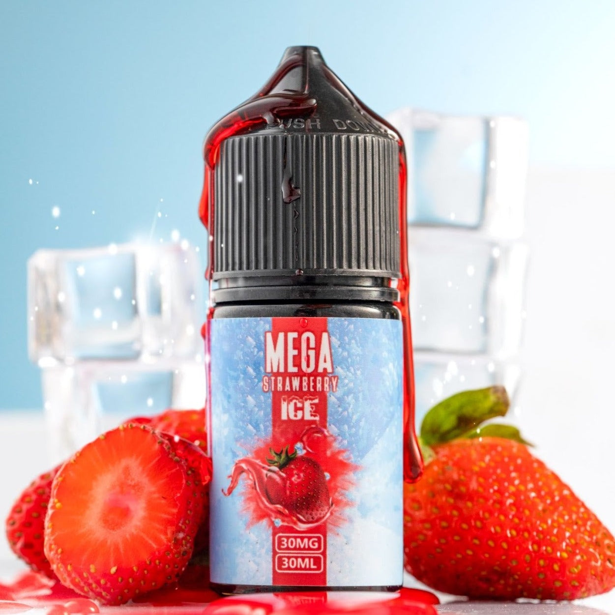 Mega Strawberry Ice Saltnic by GRAND - A delightful blend of sweet strawberries and refreshing icy notes for a cool vaping experience.