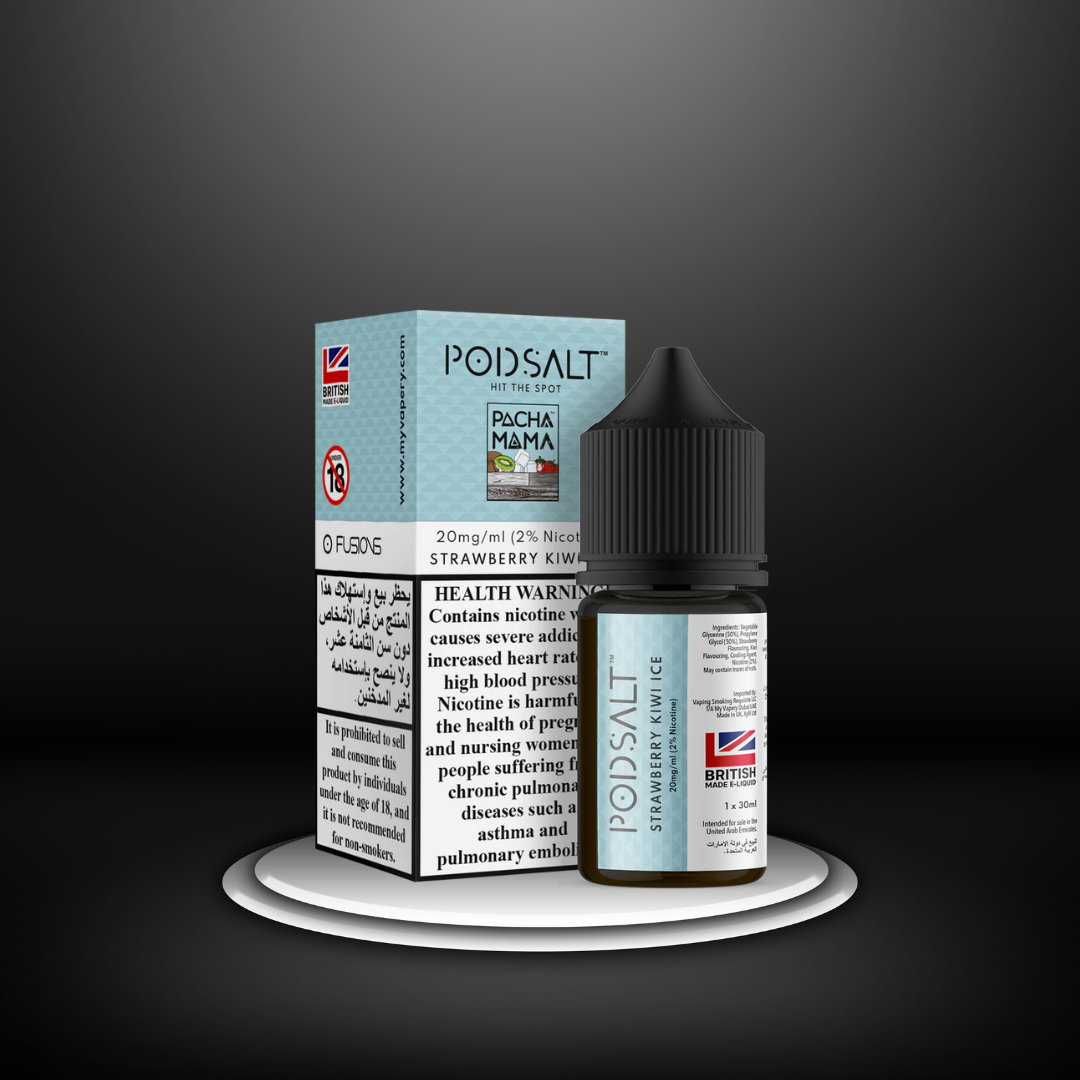 Strawberry & Kiwi Fusion by PODSALT (Saltnic) - A refreshing blend of sweet strawberries and zesty kiwis. Available in UAE.