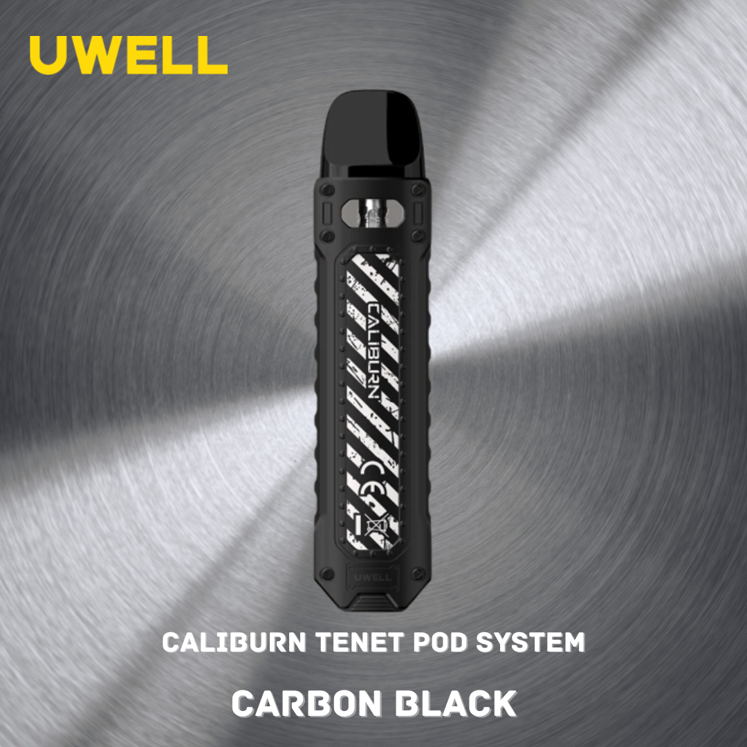 The Caliburn Tenet Pod System in Carbon Black combines sleek aesthetics with exceptional performance. Enjoy a premium vaping experience with style.