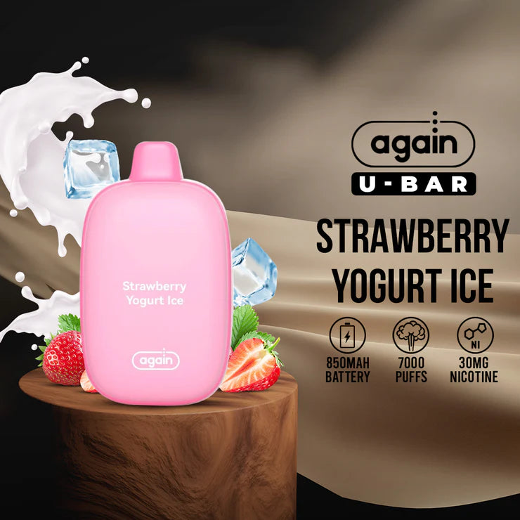 Strawberry Yogurt Ice Disposable Vape - A creamy and refreshing fusion of sweet strawberries and cool menthol, featuring 850mAh Battery, 7000 Puffs, and 30mg Nicotine