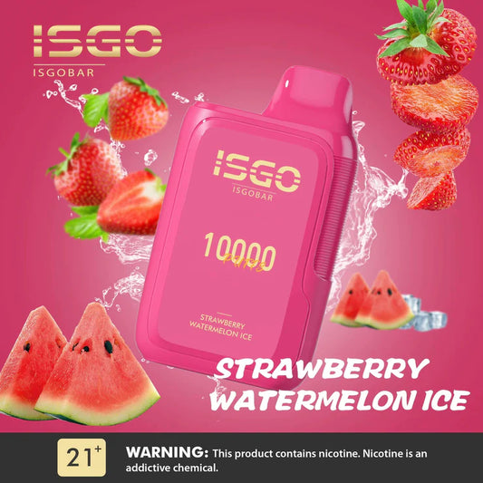 ISGO BAR 10000 Puffs - Indulge in the refreshing fusion of sweet strawberry, juicy watermelon, and icy menthol. Experience the coolness of Strawberry Watermelon Ice!